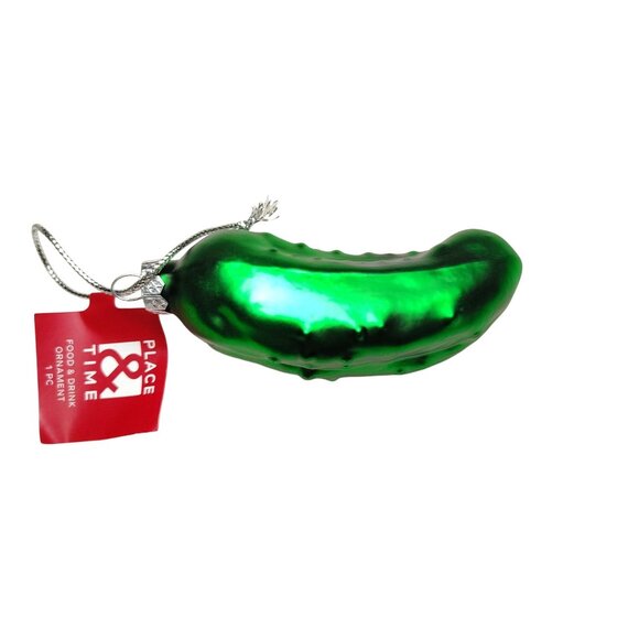 Place and Time Green Glass 4 inch Christmas Pickle Ornament - Picture 3 of 7